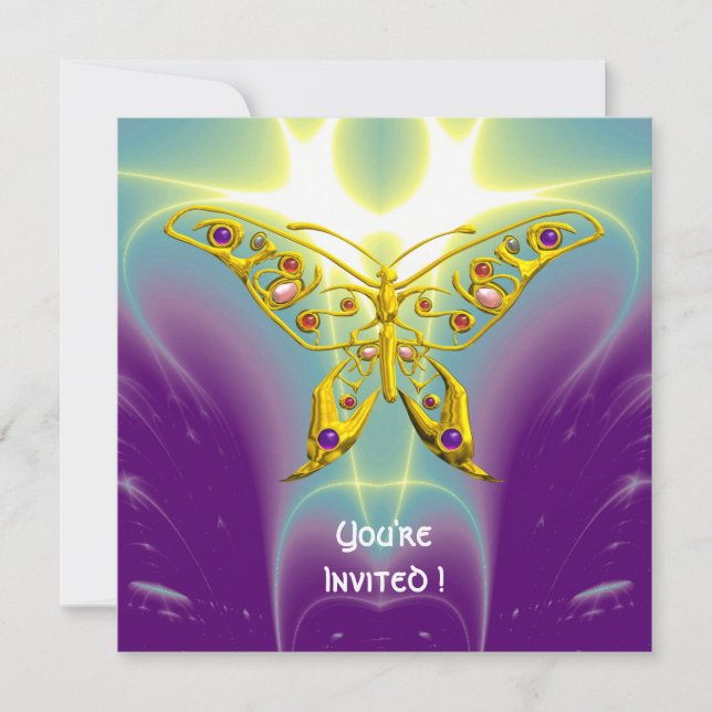 Invitation HYPER BUTTERFLY violet vert violet champagne (Devant)
