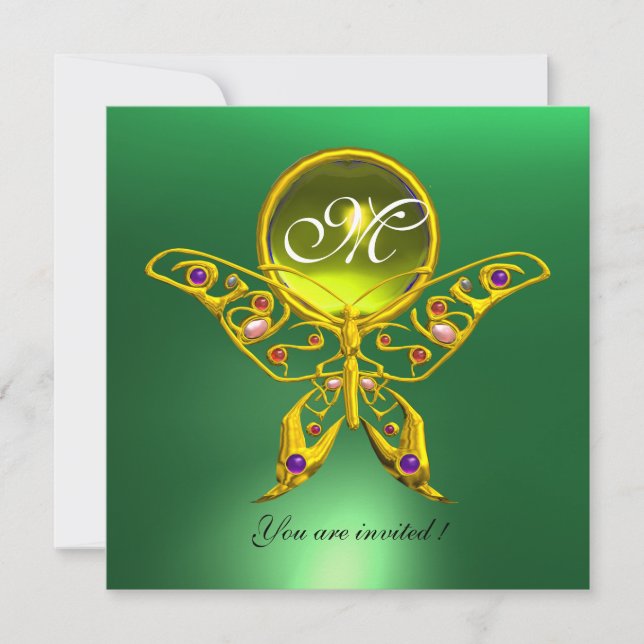 Invitation HYPER PAPILLON MONOGRAMME, vert ,topaze jaune (Devant)
