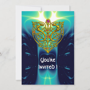 Invitation HYPER VALENTINE/OR CELTIQUE COEUR bleu aqua bleu c