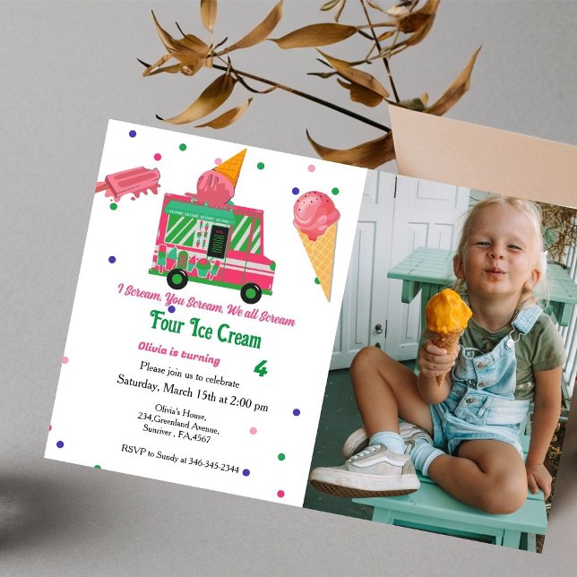 Invitation I Cream Four glace gream fille glace anniversaire (Créateur téléchargé)