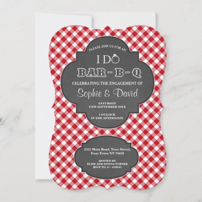 Invitation I DO BARBEQUE Fiançailles Chalk En vichy Invitatio (Devant)