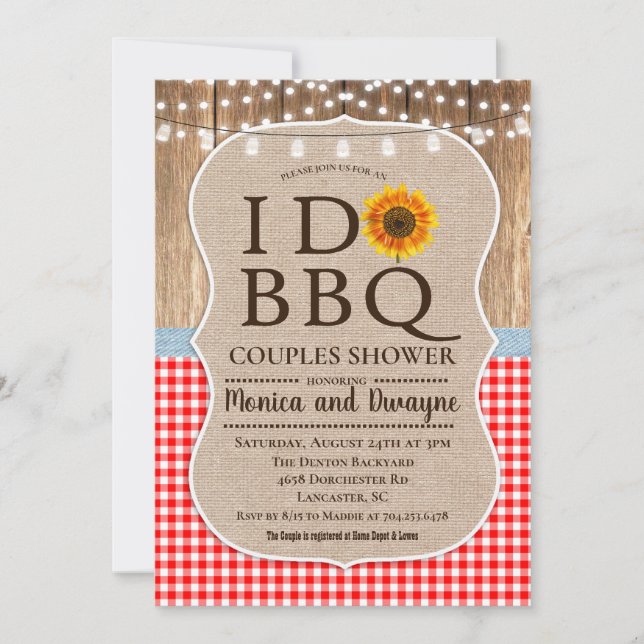 Invitation I DO BBBQ Barbecue En vichy String Lights Invitati (Devant)