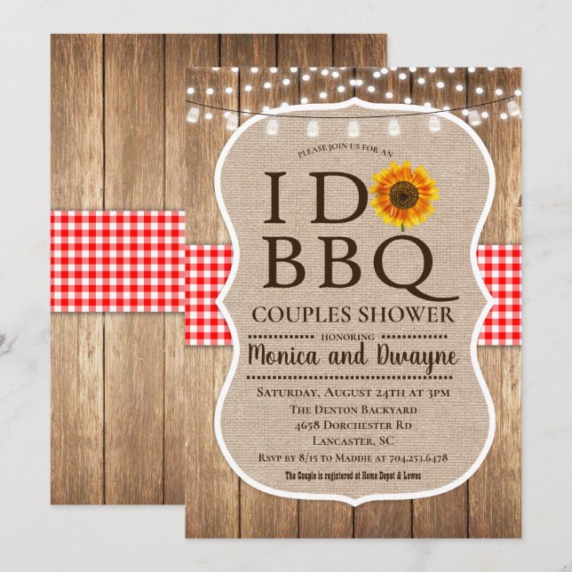 Invitation I DO BBBQ Barbecue En vichy String Lights Invitati (Devant / Derrière)