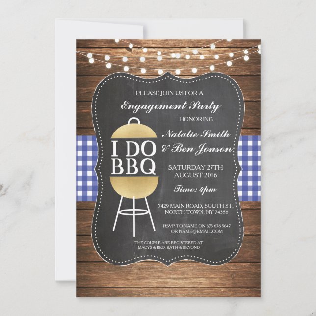 Invitation I DO BBBQ Blue Gold Chalk Couples Douche Invitatio (Devant)