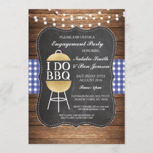 Invitation I DO BBBQ Blue Gold Chalk Couples Douche Invitatio