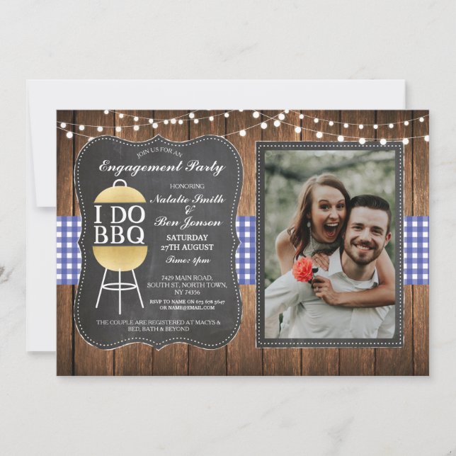 Invitation I DO BBBQ Blue Gold Chalk Couples Shoples Photo (Devant)