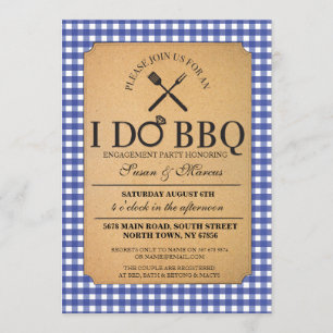 Invitation I DO BBBQ Blue Parti Vintage Fiançailles Invitatio