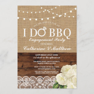 Invitation I DO BBBQ Burlap Wood Lace Lights Chalk Rose