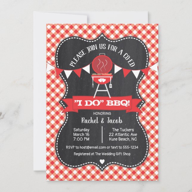 Invitation I DO BBBQ Chalkboard Mariage Engagement Party (Devant)