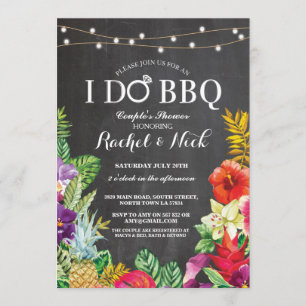 Invitation I DO BBBQ Couples Chalk Douche Aloha Floral Invita
