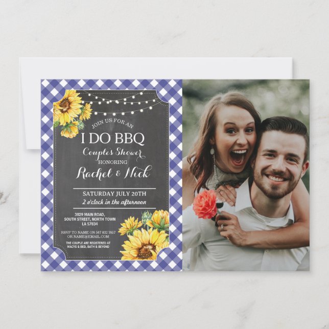 Invitation I DO BBBQ Couples Douche Tournesol Bleu Photo (Devant)