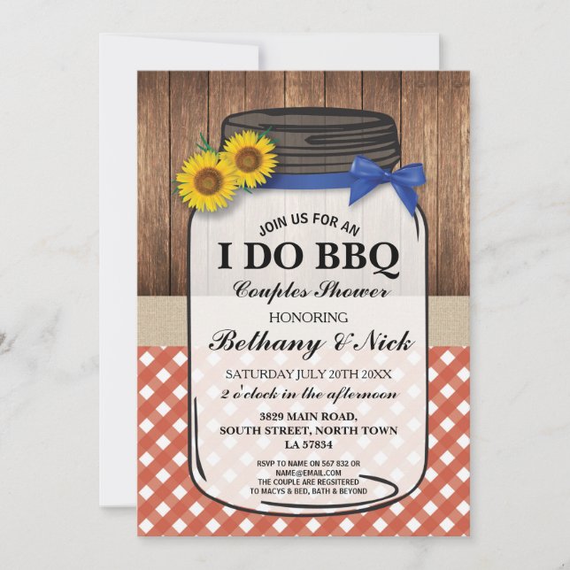 Invitation I DO BBBQ Couples Douches Rustic Jar Red Invitatio (Devant)