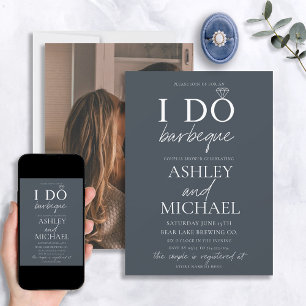 Invitation I DO BBBQ Dusty Blue Simple Script Photo Douche