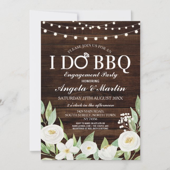 Invitation I DO BBBQ Engagement Fête Couples Fleurs de douche (Devant)