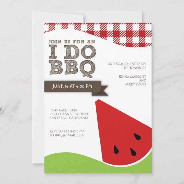 Invitation I Do BBBQ Engagement Party avec Watermelon Art (Devant)