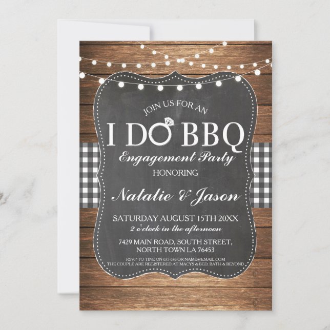 Invitation I DO BBBQ Engagement Party Black White Douche (Devant)