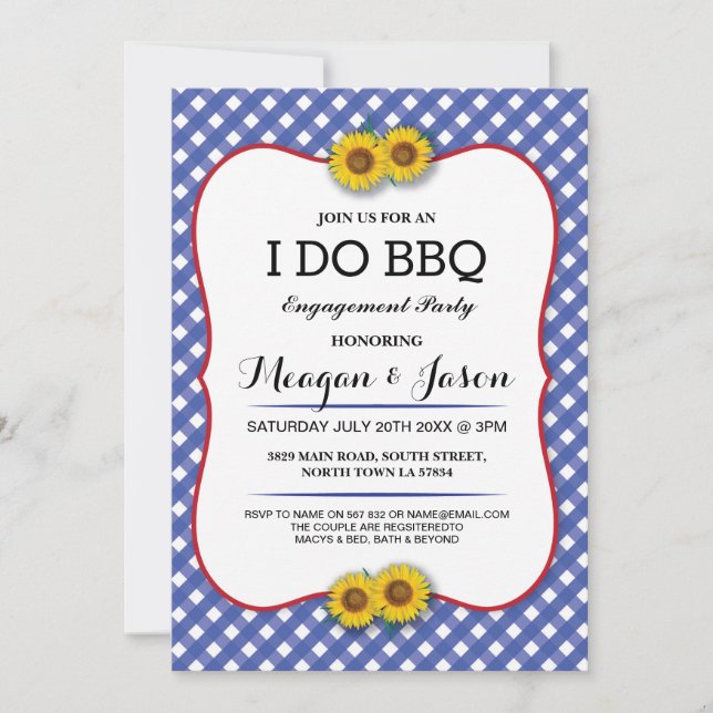 Invitation I DO BBBQ Engagement Party Blue Sunflower Invitati (Devant)