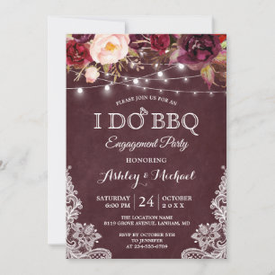 Invitation I DO BBBQ Engagement Party Bourgogne Floral Lumièr