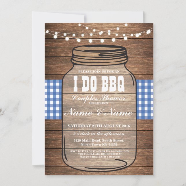 Invitation I DO BBBQ Engagement Party Couples Blue Jar Invita (Devant)