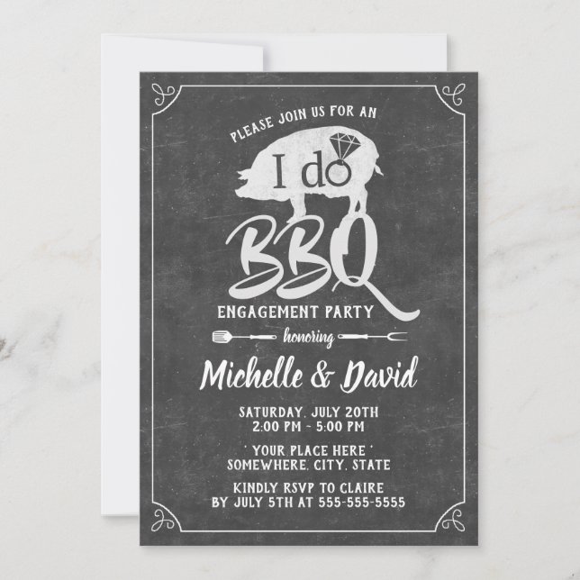 Invitation I DO BBBQ Engagement Party Russe Chalkboard (Devant)
