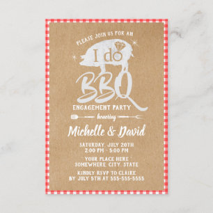 Invitation I DO BBBQ Engagement Party Russe Red Plaid