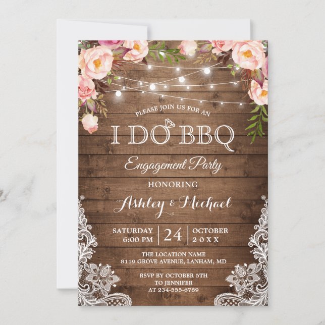 Invitation I DO BBBQ Engagement Party Rustic Country Floral (Devant)