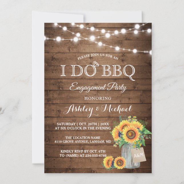 Invitation I DO BBBQ Engagement Party Sunflowers (Devant)