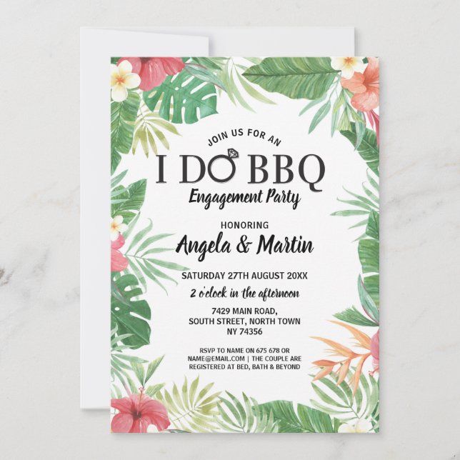 Invitation I DO BBBQ Engagement Party Tropical Aloha Invitati (Devant)