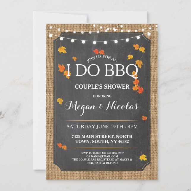 Invitation I DO BBBQ Fiançailles Fall Rustic Chalk Party Invi (Devant)