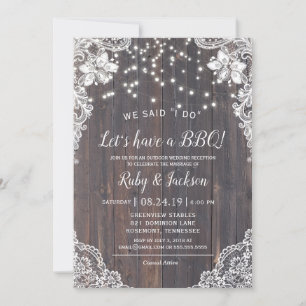 Invitation I DO BBBQ Rustique Dentelle & String Lights Récept