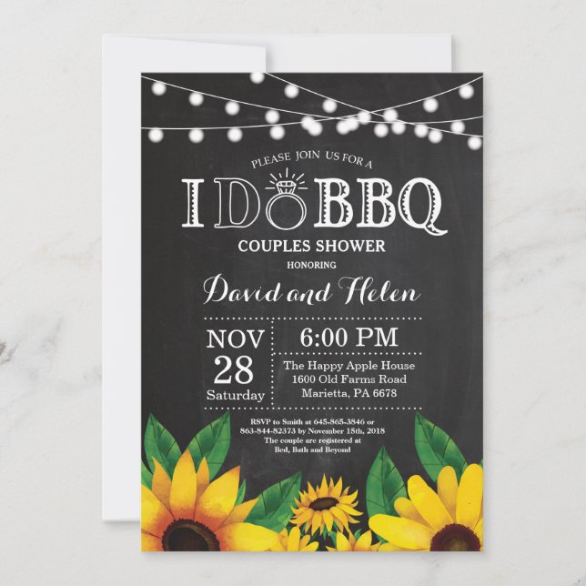 Invitation I DO BBBQ Sunflower Couples Shoples Chalboard (Devant)