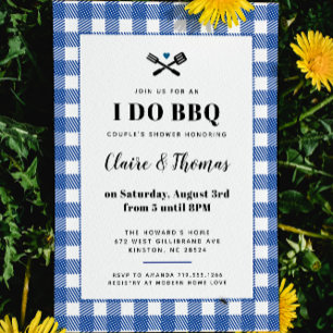 Invitation I Do BBQ à carreaux bleus et blancs