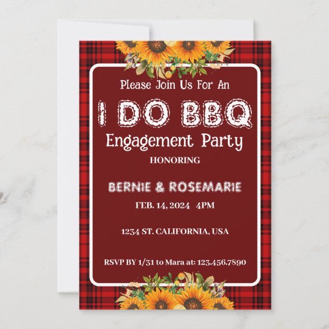 Invitation I DO BBQ À damiers Sunflower (Devant)