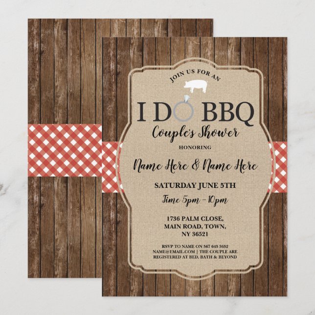 Invitation I DO BBQ Couple's Douche Fiançailles Pig Invitatio (Devant / Derrière)