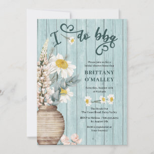 Invitation I Do Bbq Daisy et Fête des mariées en bois côtier