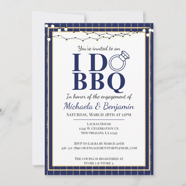 Invitation I Do BBQ Engagement Party Blue Couples Douche (Devant)