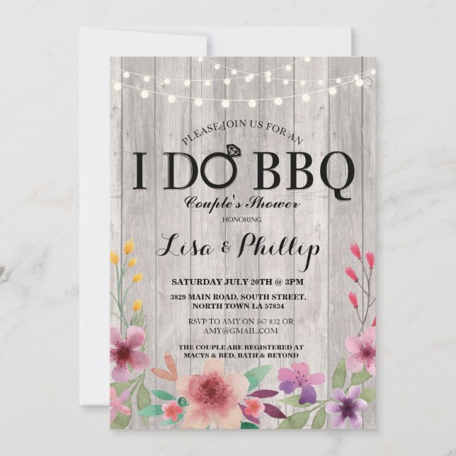 Invitation I DO BBQ Engagement Party Couple’s Shower Floral (Devant)