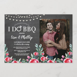 Invitation I Do BBQ Engagement Party Floral Chalk Red Photo