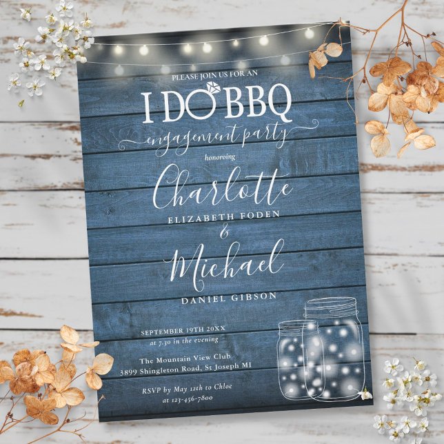 Invitation I Do BBQ Rustique String Lights Mason Jar Fiançail (I Do BBQ Rustic String Lights Mason Jar Engagement Invitation)