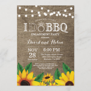 Invitation I DO BBQ Sunflower Engagement Party Burlap Invitat