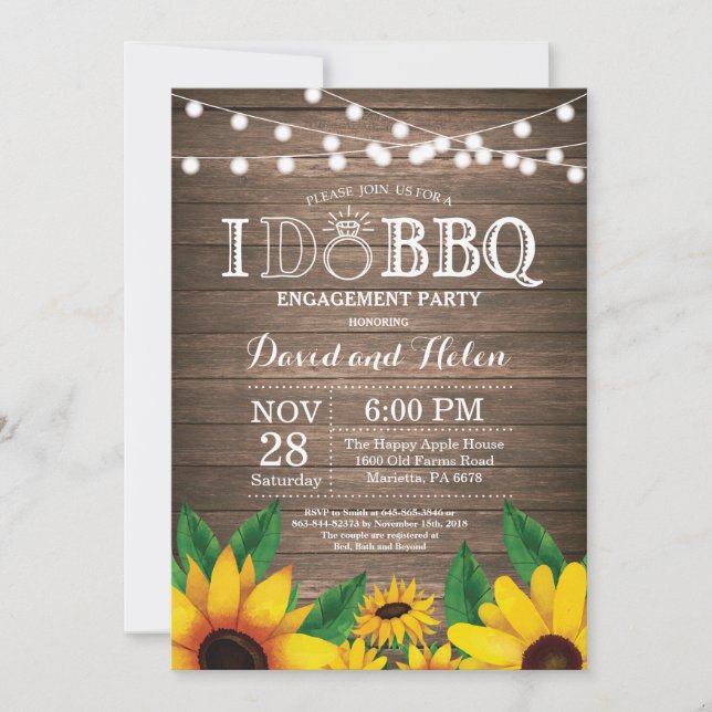 Invitation I DO BBQ Sunflower Engagement Party Rustique Invit (Devant)