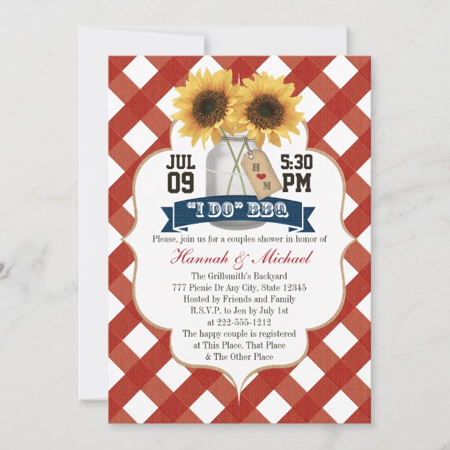 Invitation I Do BBQ Sunflower Mason Jar Couples Douche (Devant)
