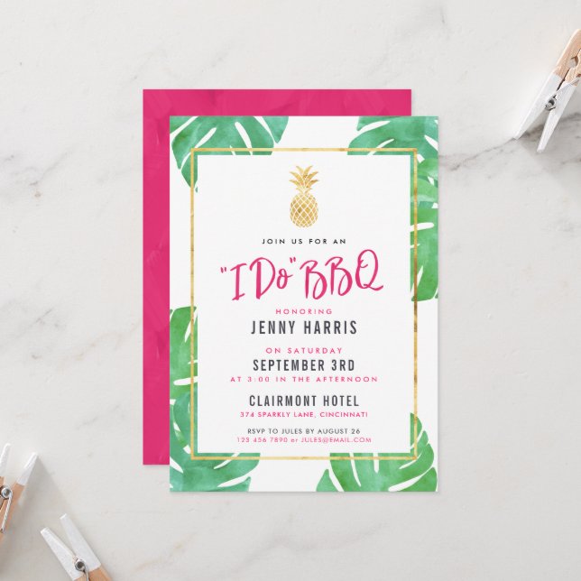 Invitation I Do BBQ, Wedding shower de Luau Tropical (Devant/Arrière en situation)