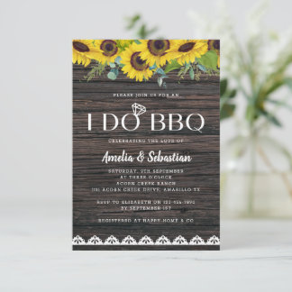 Invitation I Do BBQ Wood Lace Fête des mariées tournesol
