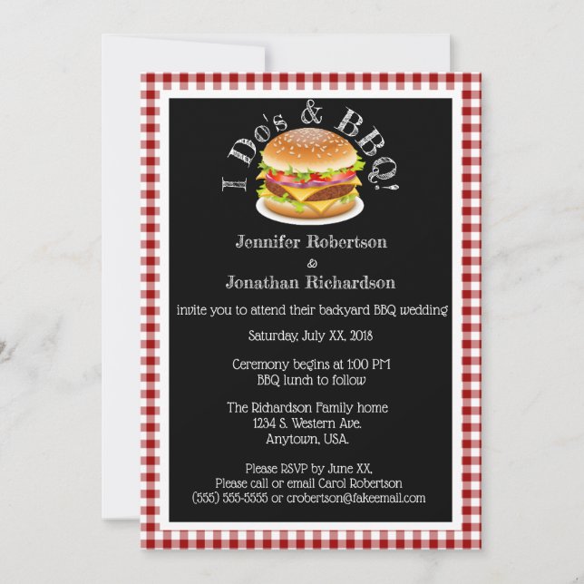 Invitation I Do et BBQ En vichy Hamburger Mariage Décontracté (Devant)