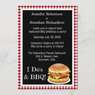 Invitation I Do et BBQ Red En vichy Hamburger Mariage Décontr