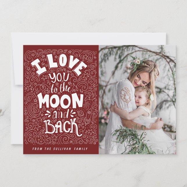 Invitation I Love You to the Moon and Back Red Photo (Devant)