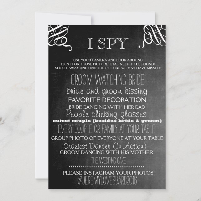 Invitation I Spy Mariage Game Chalkboard Edition (Devant)