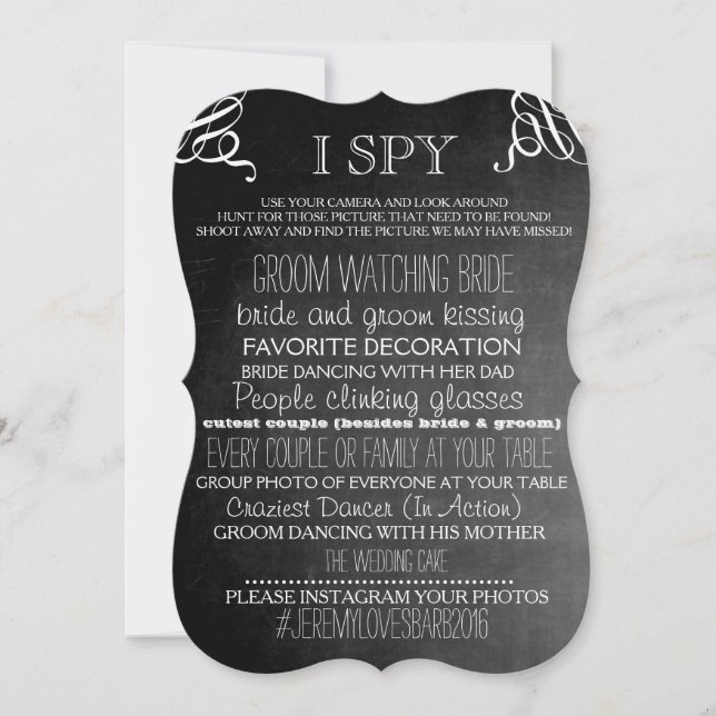 Invitation I Spy Mariage Jeu Chalkboard Edition Brackets (Devant)
