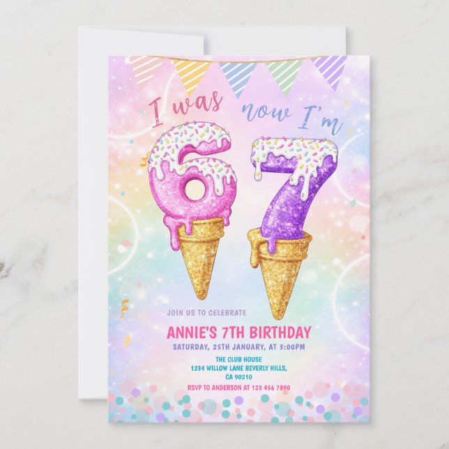 Invitation I Was 6 Now 7 Birthday Ice Cream Cone (Devant)